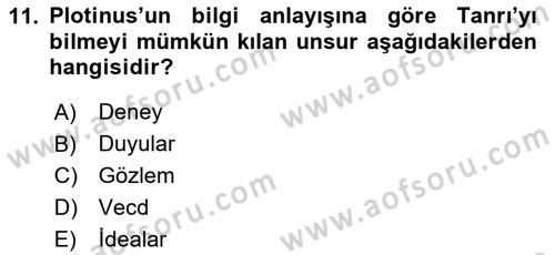 İlkçağ Felsefesi Dersi 2020 - 2021 Yılı Yaz Okulu Sınav Soruları 11. Soru
