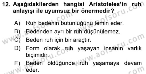 İlkçağ Felsefesi Dersi 2020 - 2021 Yılı Yaz Okulu Sınav Soruları 12. Soru