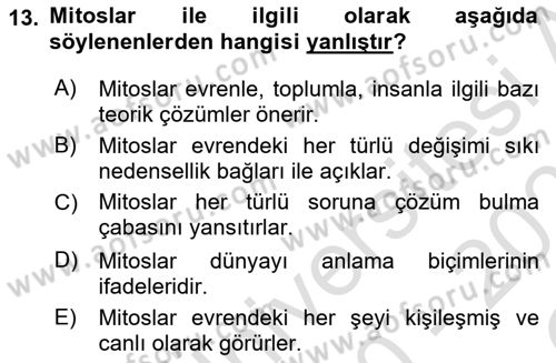 İlkçağ Felsefesi Dersi 2020 - 2021 Yılı Yaz Okulu Sınav Soruları 13. Soru