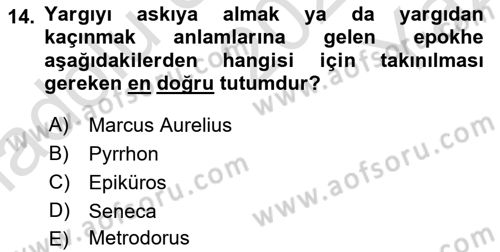 İlkçağ Felsefesi Dersi 2020 - 2021 Yılı Yaz Okulu Sınav Soruları 14. Soru