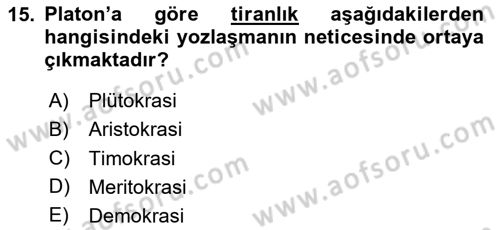 İlkçağ Felsefesi Dersi 2020 - 2021 Yılı Yaz Okulu Sınav Soruları 15. Soru