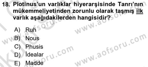 İlkçağ Felsefesi Dersi 2020 - 2021 Yılı Yaz Okulu Sınav Soruları 18. Soru