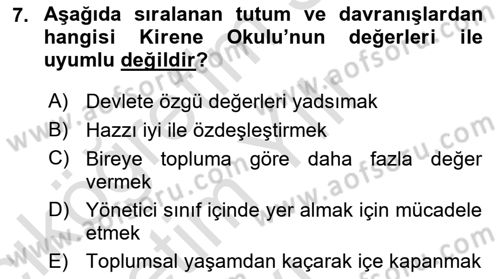 İlkçağ Felsefesi Dersi 2020 - 2021 Yılı Yaz Okulu Sınav Soruları 7. Soru