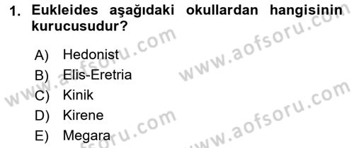 İlkçağ Felsefesi Dersi 2021 - 2022 Yılı (Vize) Ara Sınav Soruları 1. Soru