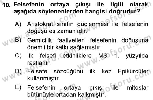 İlkçağ Felsefesi Dersi 2021 - 2022 Yılı (Vize) Ara Sınav Soruları 10. Soru