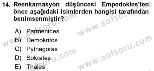İlkçağ Felsefesi Dersi 2021 - 2022 Yılı (Vize) Ara Sınav Soruları 14. Soru