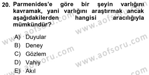 İlkçağ Felsefesi Dersi 2021 - 2022 Yılı (Vize) Ara Sınav Soruları 20. Soru