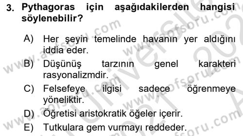İlkçağ Felsefesi Dersi 2021 - 2022 Yılı (Vize) Ara Sınav Soruları 3. Soru