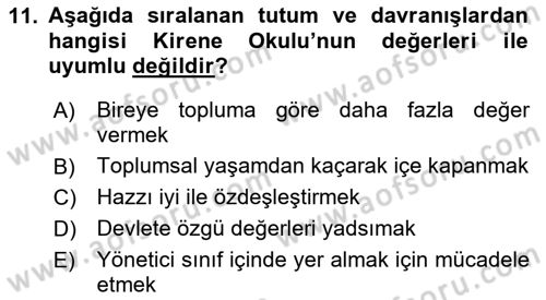 İlkçağ Felsefesi Dersi 2021 - 2022 Yılı (Final) Dönem Sonu Sınav Soruları 11. Soru