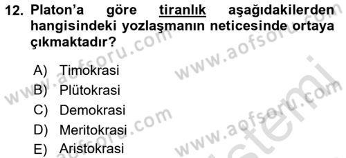 İlkçağ Felsefesi Dersi 2021 - 2022 Yılı (Final) Dönem Sonu Sınav Soruları 12. Soru