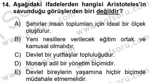 İlkçağ Felsefesi Dersi 2021 - 2022 Yılı (Final) Dönem Sonu Sınav Soruları 14. Soru
