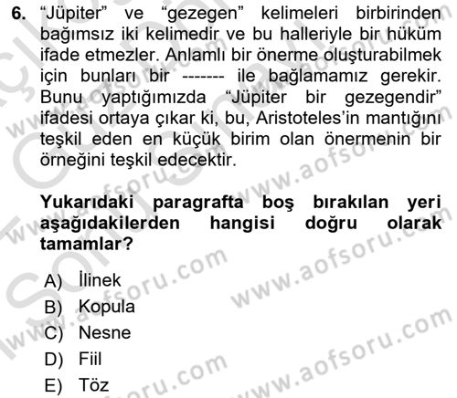 İlkçağ Felsefesi Dersi 2021 - 2022 Yılı (Final) Dönem Sonu Sınav Soruları 6. Soru