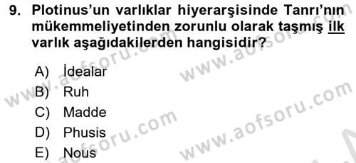 İlkçağ Felsefesi Dersi 2021 - 2022 Yılı (Final) Dönem Sonu Sınav Soruları 9. Soru