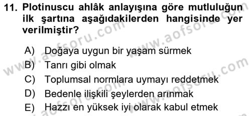 İlkçağ Felsefesi Dersi 2021 - 2022 Yılı Yaz Okulu Sınav Soruları 11. Soru