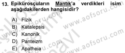 İlkçağ Felsefesi Dersi 2021 - 2022 Yılı Yaz Okulu Sınav Soruları 13. Soru