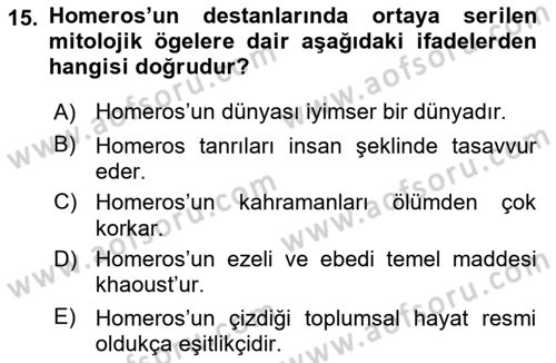 İlkçağ Felsefesi Dersi 2021 - 2022 Yılı Yaz Okulu Sınav Soruları 15. Soru