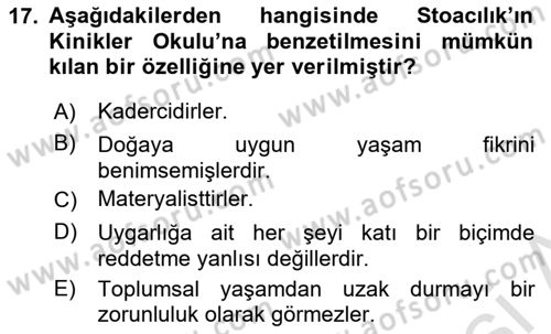 İlkçağ Felsefesi Dersi 2021 - 2022 Yılı Yaz Okulu Sınav Soruları 17. Soru