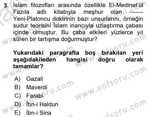 İlkçağ Felsefesi Dersi 2021 - 2022 Yılı Yaz Okulu Sınav Soruları 3. Soru