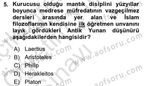 İlkçağ Felsefesi Dersi 2021 - 2022 Yılı Yaz Okulu Sınav Soruları 5. Soru