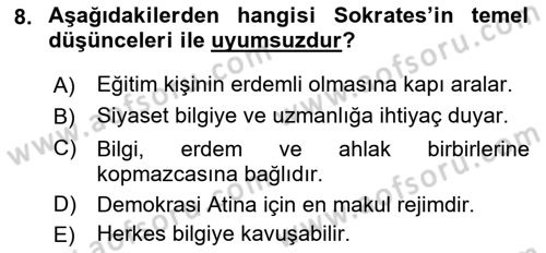 İlkçağ Felsefesi Dersi 2021 - 2022 Yılı Yaz Okulu Sınav Soruları 8. Soru