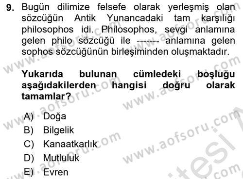 İlkçağ Felsefesi Dersi 2021 - 2022 Yılı Yaz Okulu Sınav Soruları 9. Soru