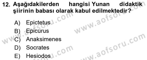 İlkçağ Felsefesi Dersi 2022 - 2023 Yılı (Vize) Ara Sınav Soruları 12. Soru