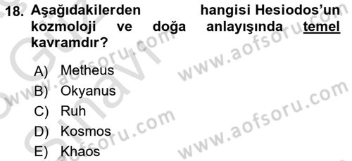 İlkçağ Felsefesi Dersi 2022 - 2023 Yılı (Vize) Ara Sınav Soruları 18. Soru