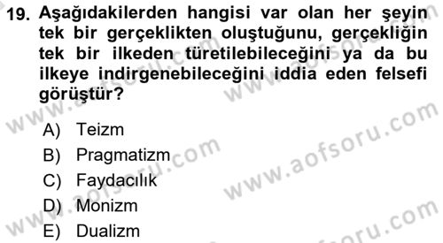 İlkçağ Felsefesi Dersi 2022 - 2023 Yılı (Vize) Ara Sınav Soruları 19. Soru