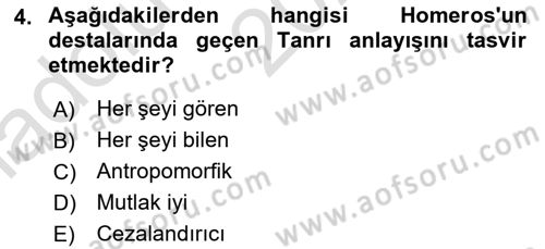 İlkçağ Felsefesi Dersi 2022 - 2023 Yılı (Vize) Ara Sınav Soruları 4. Soru