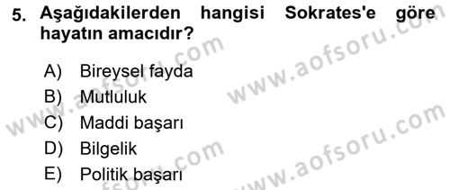 İlkçağ Felsefesi Dersi 2022 - 2023 Yılı (Vize) Ara Sınav Soruları 5. Soru