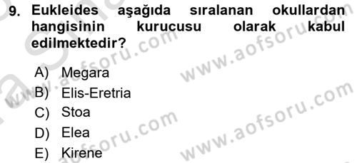 İlkçağ Felsefesi Dersi 2022 - 2023 Yılı (Vize) Ara Sınav Soruları 9. Soru