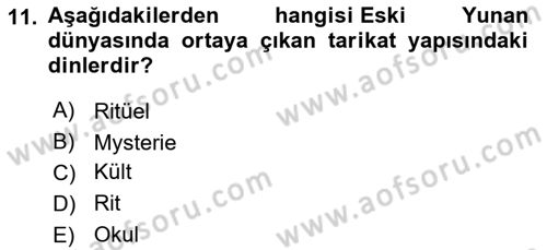 İlkçağ Felsefesi Dersi 2023 - 2024 Yılı (Vize) Ara Sınav Soruları 11. Soru