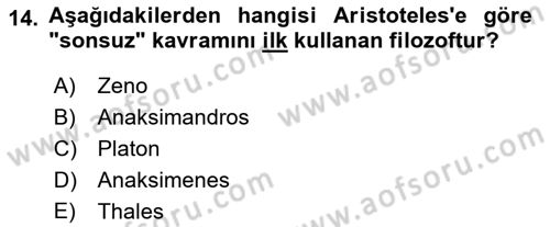 İlkçağ Felsefesi Dersi 2023 - 2024 Yılı (Vize) Ara Sınav Soruları 14. Soru