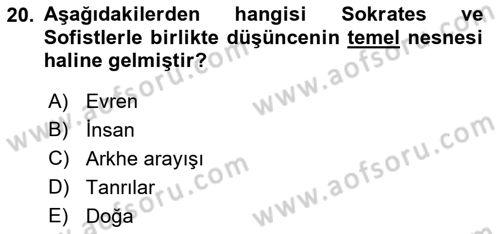 İlkçağ Felsefesi Dersi 2023 - 2024 Yılı (Vize) Ara Sınav Soruları 20. Soru
