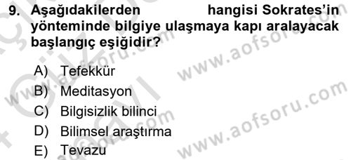 İlkçağ Felsefesi Dersi 2023 - 2024 Yılı (Vize) Ara Sınav Soruları 9. Soru