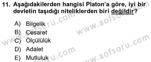 İlkçağ Felsefesi Dersi 2023 - 2024 Yılı (Final) Dönem Sonu Sınavı 11. Soru