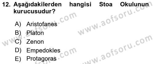 İlkçağ Felsefesi Dersi 2023 - 2024 Yılı (Final) Dönem Sonu Sınav Soruları 12. Soru