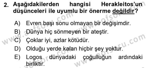 İlkçağ Felsefesi Dersi 2023 - 2024 Yılı (Final) Dönem Sonu Sınav Soruları 2. Soru
