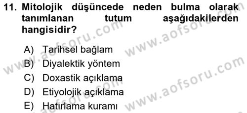 İlkçağ Felsefesi Dersi 2023 - 2024 Yılı Yaz Okulu Sınav Soruları 11. Soru