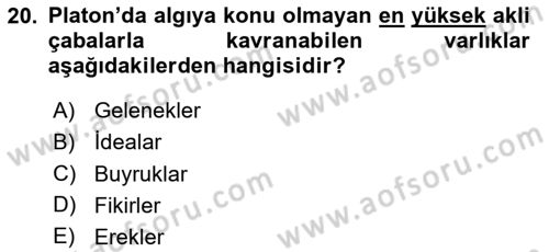 İlkçağ Felsefesi Dersi 2023 - 2024 Yılı Yaz Okulu Sınav Soruları 20. Soru