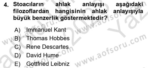 İlkçağ Felsefesi Dersi 2023 - 2024 Yılı Yaz Okulu Sınav Soruları 4. Soru
