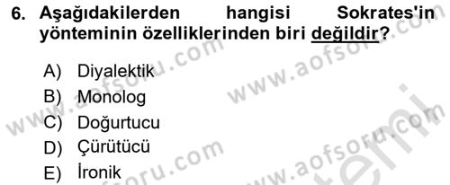 İlkçağ Felsefesi Dersi 2023 - 2024 Yılı Yaz Okulu Sınav Soruları 6. Soru