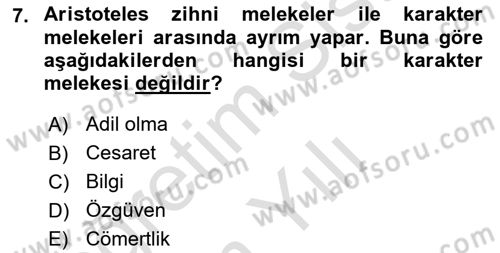 İlkçağ Felsefesi Dersi 2023 - 2024 Yılı Yaz Okulu Sınav Soruları 7. Soru