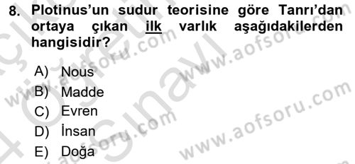İlkçağ Felsefesi Dersi 2023 - 2024 Yılı Yaz Okulu Sınav Soruları 8. Soru