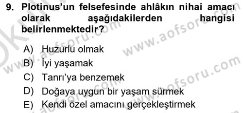 İlkçağ Felsefesi Dersi 2023 - 2024 Yılı Yaz Okulu Sınav Soruları 9. Soru