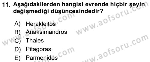 İlkçağ Felsefesi Dersi 2024 - 2025 Yılı (Vize) Ara Sınav Soruları 11. Soru