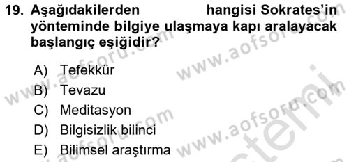 İlkçağ Felsefesi Dersi 2024 - 2025 Yılı (Vize) Ara Sınav Soruları 19. Soru