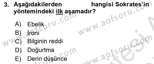 İlkçağ Felsefesi Dersi 2024 - 2025 Yılı (Vize) Ara Sınav Soruları 3. Soru