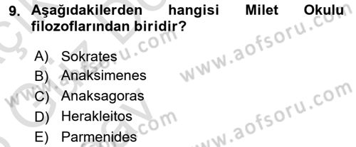 İlkçağ Felsefesi Dersi 2024 - 2025 Yılı (Vize) Ara Sınav Soruları 9. Soru