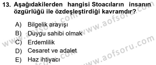 İlkçağ Felsefesi Dersi 2024 - 2025 Yılı (Final) Dönem Sonu Sınav Soruları 13. Soru